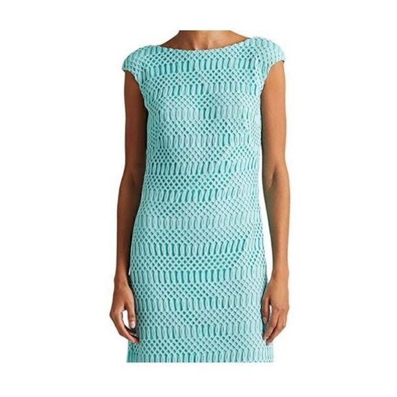 Lauren Ralph Lauren light bluish green toned sheath lattice dress NWT size 12 P - Picture 1 of 6